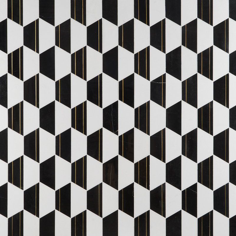Carrelage mosaïque hexagonal en marbre et laiton 10,43 po x 12,04 po Meld (0,87 pi. Ca. / feuille), Noir