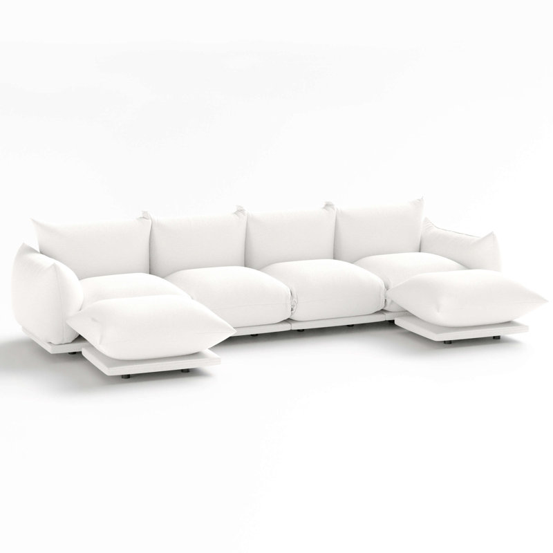 Canapé modulaire rembourré de salon Khameron , Mélange de lin blanc