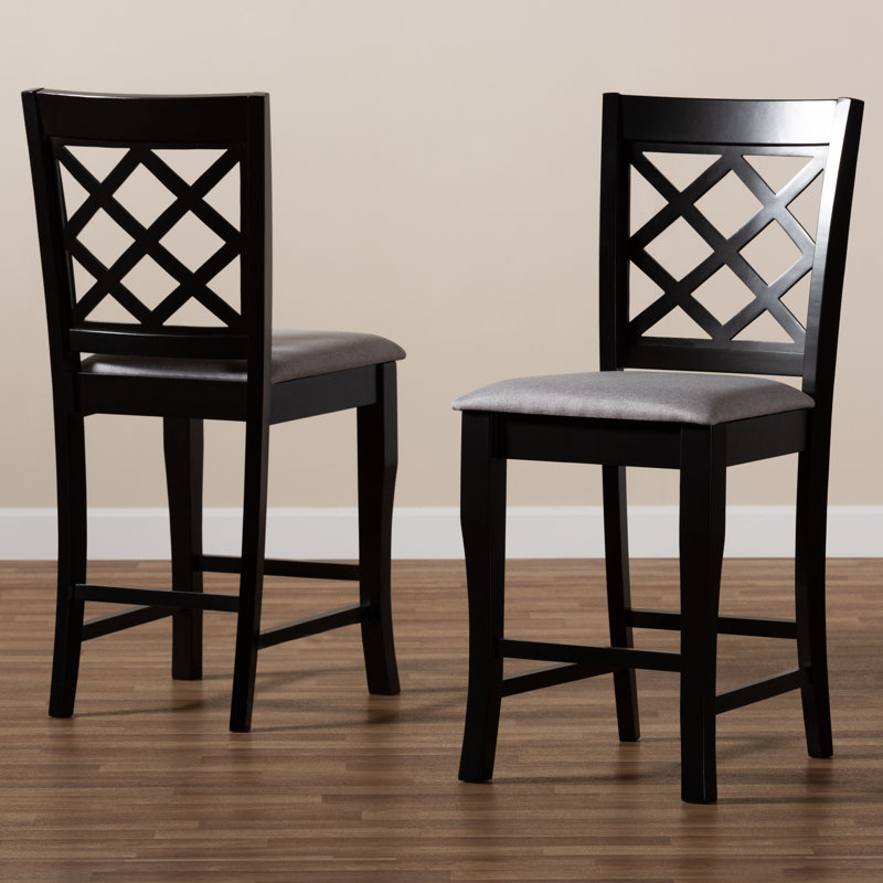Upholstered Counter Stool with Solid Wood Frame, Grey