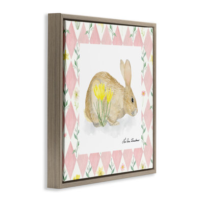 Buttercup Bunny on Pink Argyle Floating Frame, design by Lee Ann Sanders