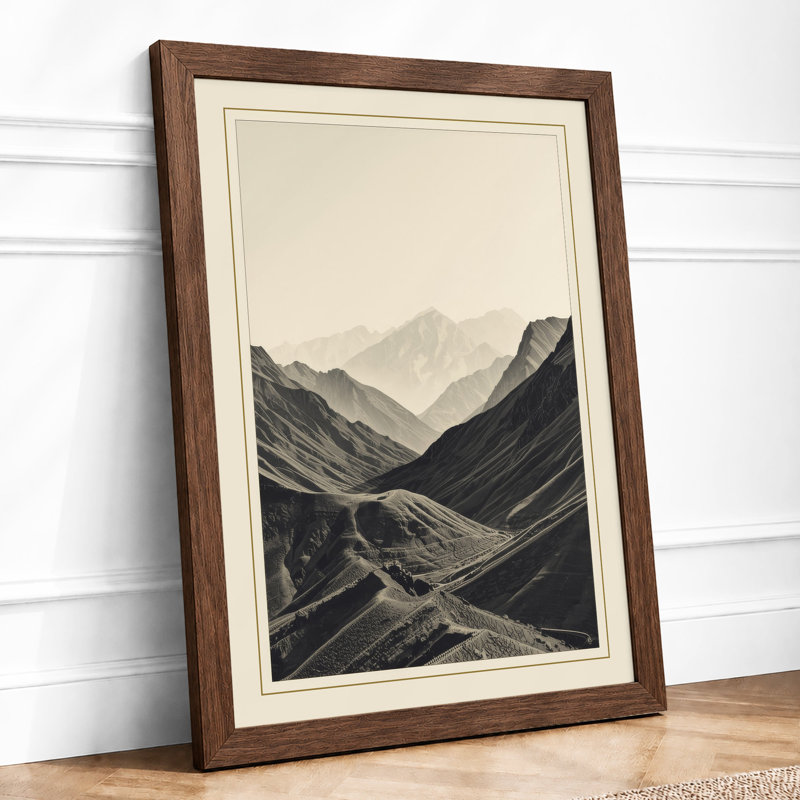 Mountain Road Minimalist - Print, A2 - 59.4 x 42.0 cm, Walnut