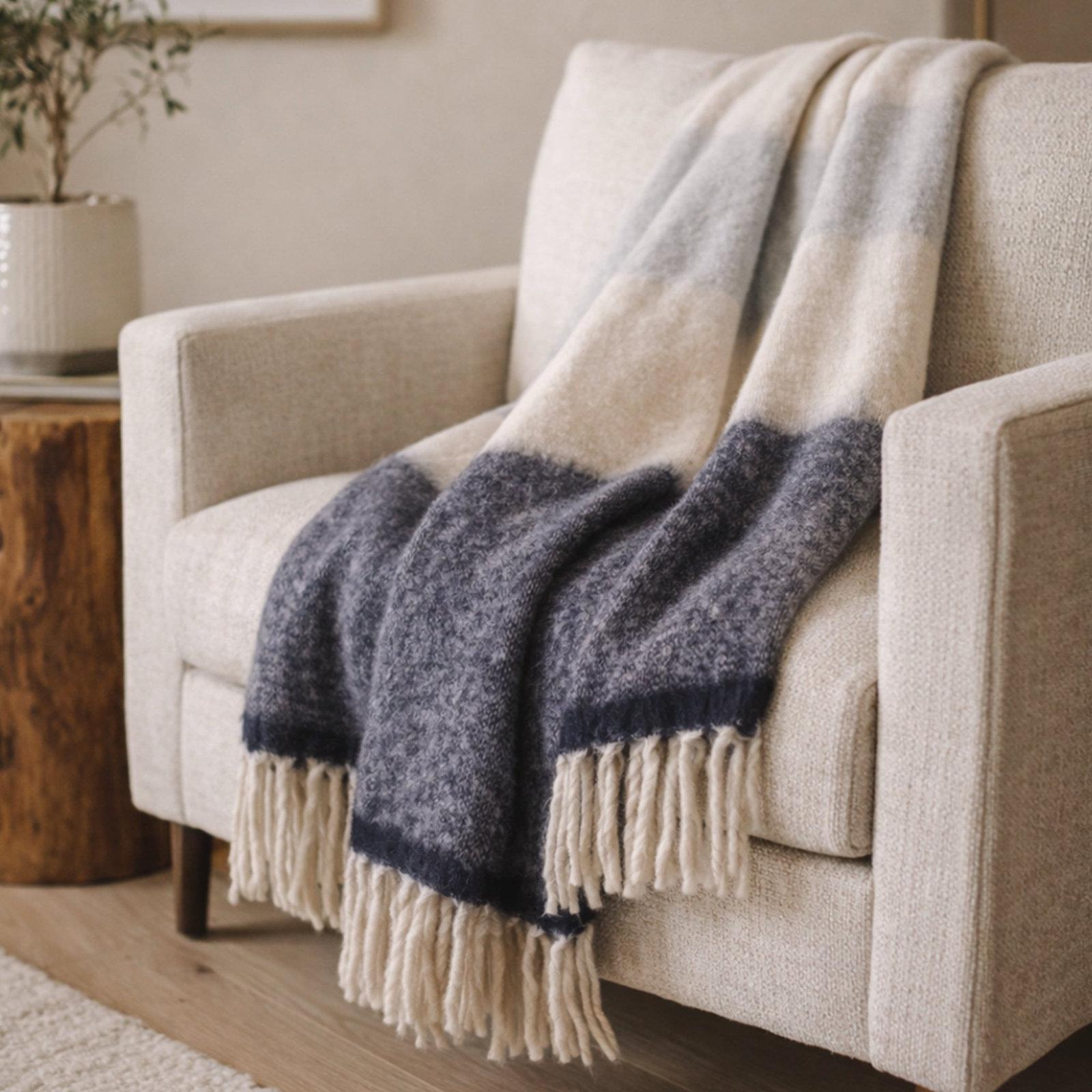 WHISTLER Hand Woven Throw Blanket, Navy