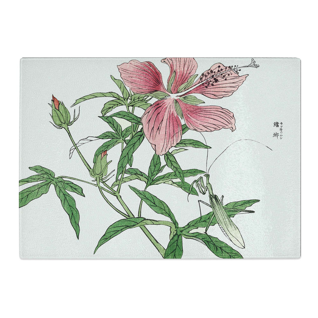 Tempered Glass Praying Mantis and Flower by Morimoto Toko Chopping Board