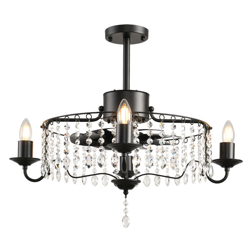 Kassee 19.68'' Black Crystal Chandelier Ceiling Fan with Light Kit and Remote