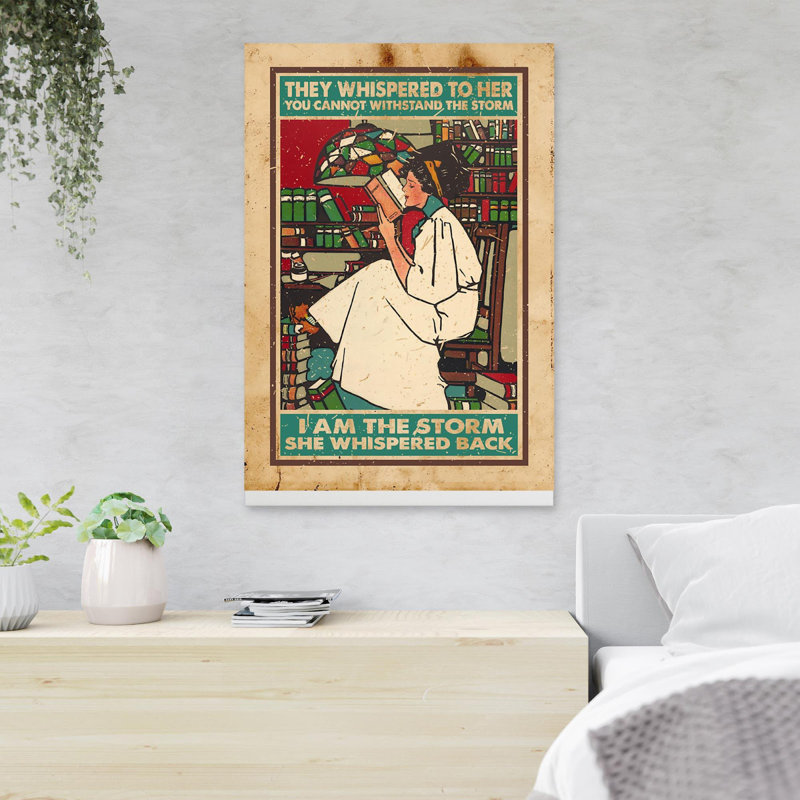 «Girl lecture de livres sur une chaise qu'ils ont chuchotée», reproduction d'art graphique sur toile tendue