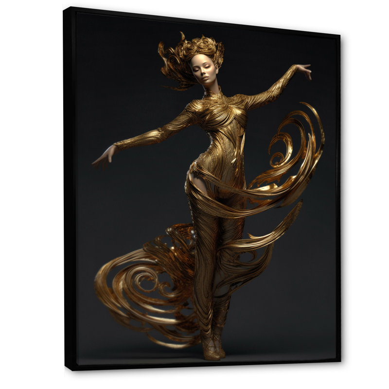«Dynamic Pose Abstract Golden Dancer I», reproduction sur toile, H 32 po x l 24 po, Cadre flottant noir