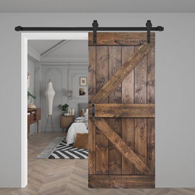 Solid Wood Paneled Painted with Installation Hardware Kit Barn Door