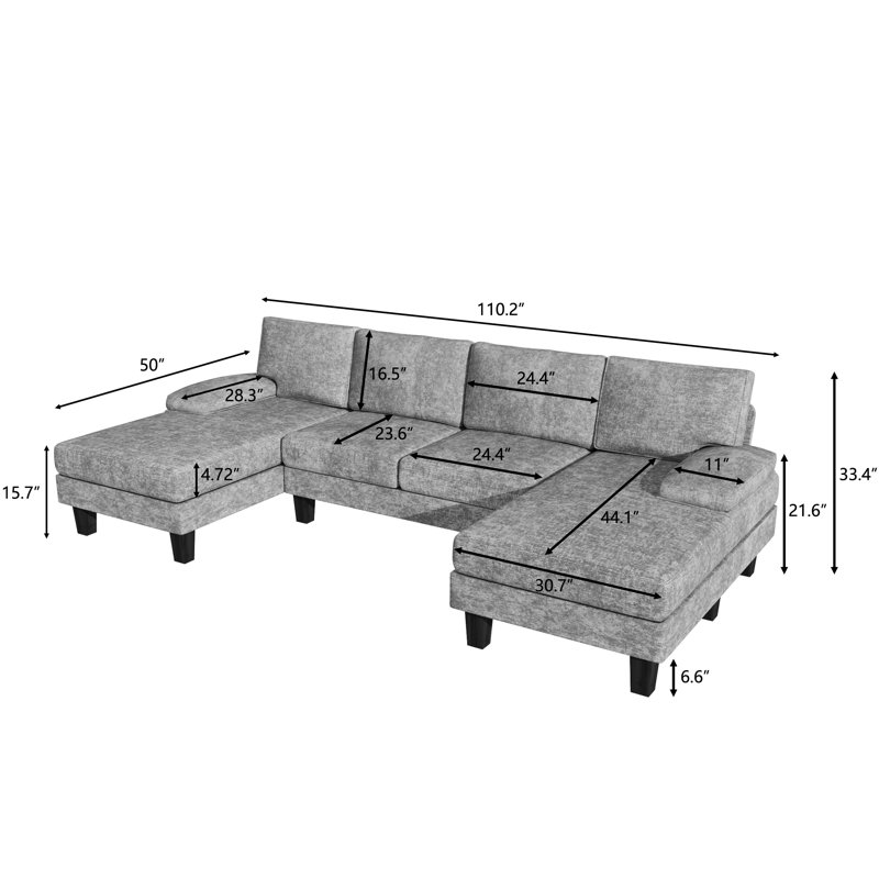 Arbelaez 3 - Piece U-Shape Upholstered Sectional Sofa, Gray