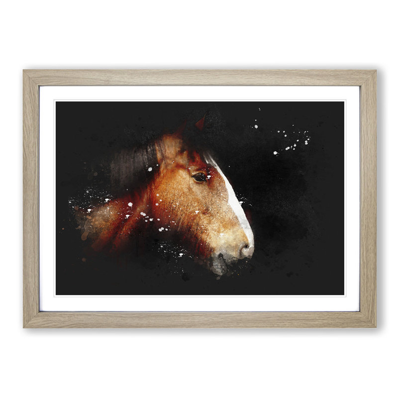 Brown Shire Horse - Picture Frame Graphic Art Print, 45cm H x 63cm W x 2cm D, Oak Framed