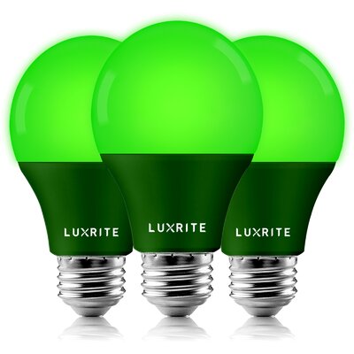 Luxrite A19 LED Green Light Bulb 60W Equivalent Non-Dimmable UL Listed E26 Base Indoor Outdoor Holiday Event Home Lighting (3 Pack) -  LR21492-3PK