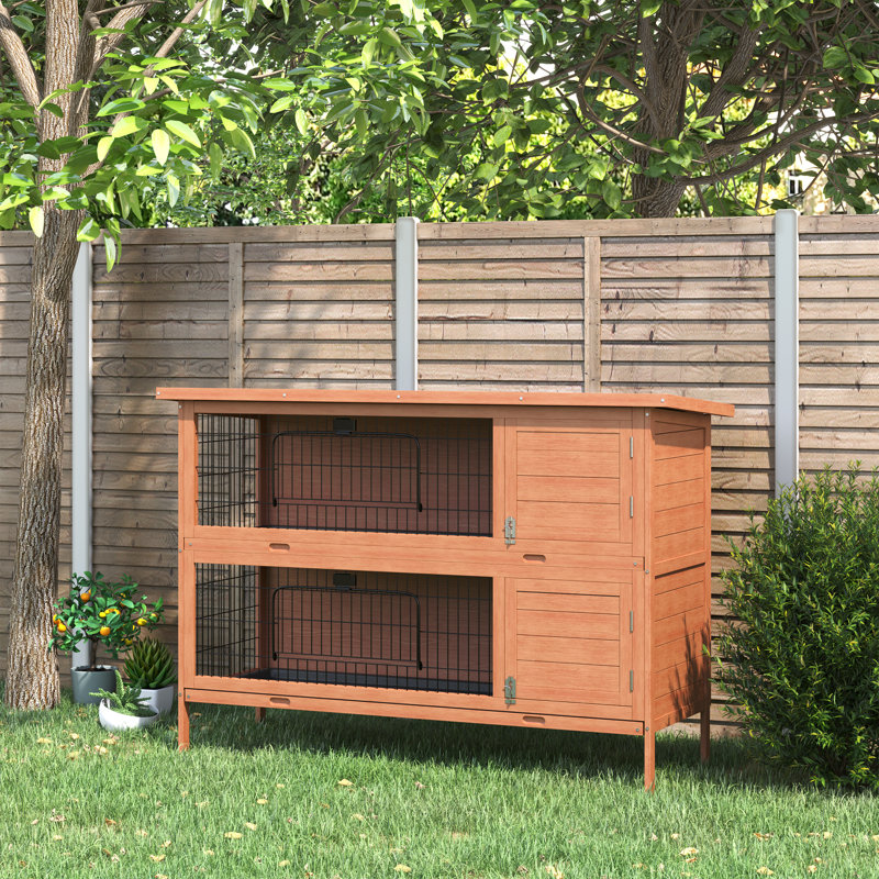 Rabbit Hutch Guinea Pig Hutch with No-Leak Trays & Divider Orange