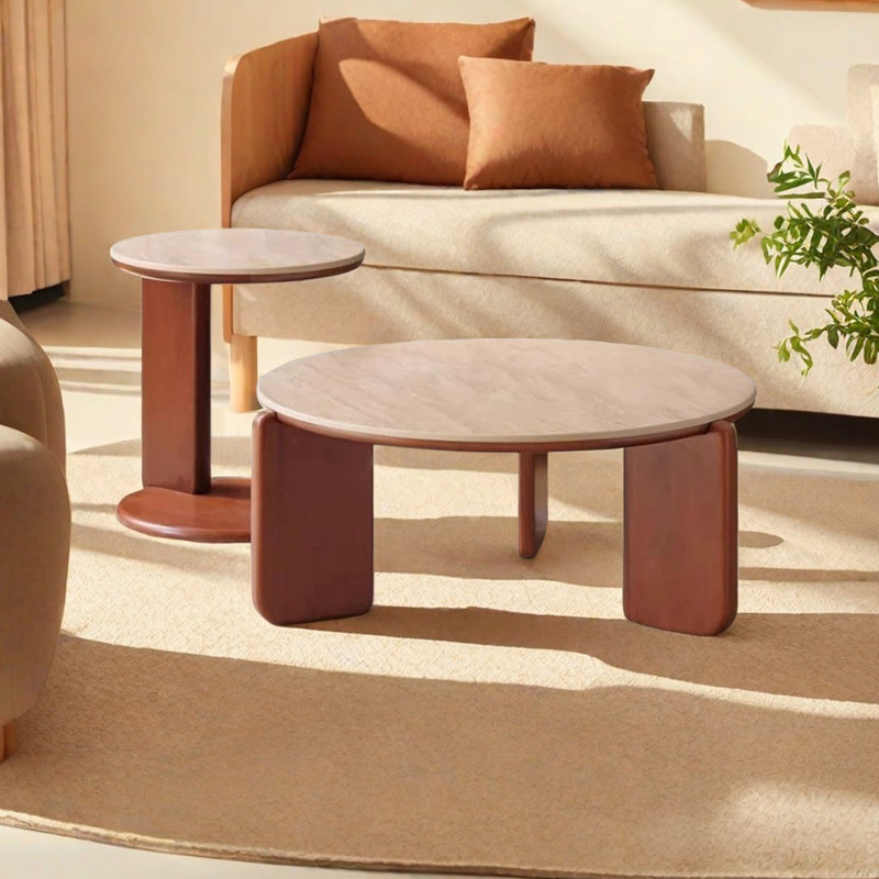 Solid Wood Coffee Table with Cave Stone Slab