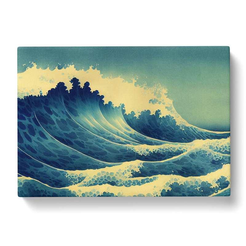 Watercolour Japanese Wave - Wrapped Canvas, 35cm H x 50cm W x 3cm D