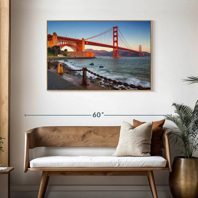 Golden Gate Bridge Waters, Cadre flottant en bois naturel, 43 po x 29 po