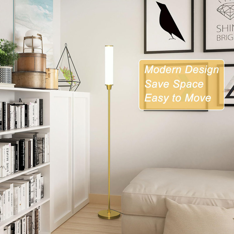 66" Floor Lamp with Remote Control, Brass Gold