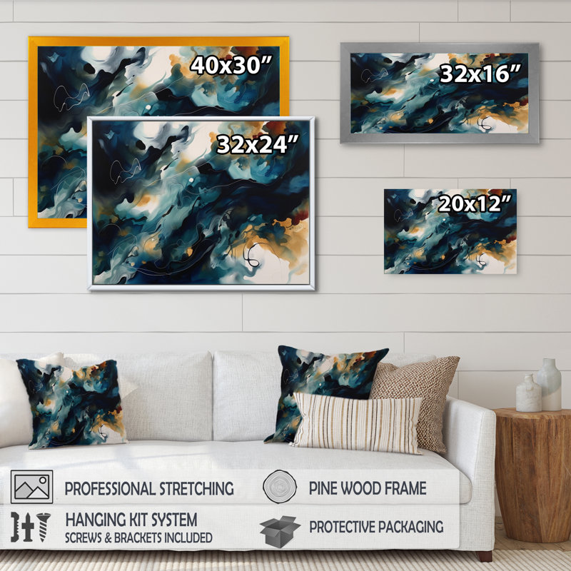 Impression sur toile Fairlawn Blue and White Marble, Cadre photo noir, H 12 po x l 20 po x P 1 po