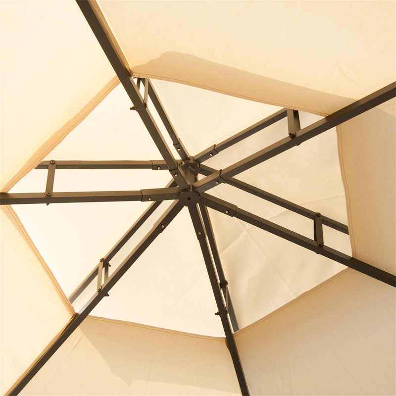 Abri de jardin pour patio, abri de jardin à toit double hexagonal avec filet et rideaux, structure en acier solide pour le jardin, la pelouse, la cour et la terrasse