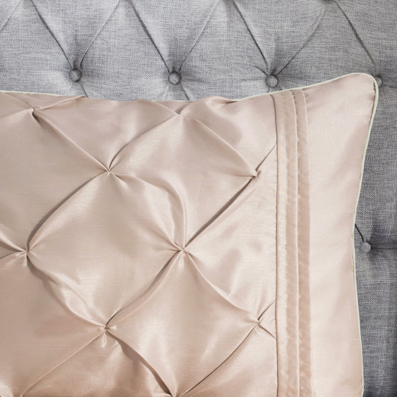 Ensemble d'édredon capitonné 7 pièces Blush King, Édredon de très grande taille et 6 pièces suppl, Rosé