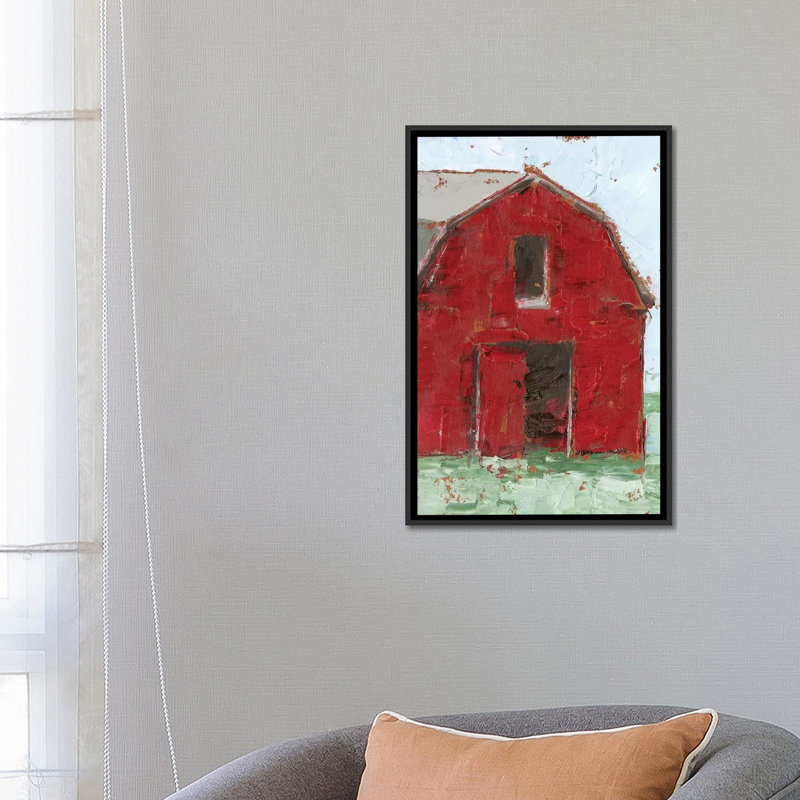 « Big Red Barn I » par Ethan Harper, reproduction d’art, H 26 po x l 18 po x 1,5 po, Toile avec cadre noir, Pas de tapis