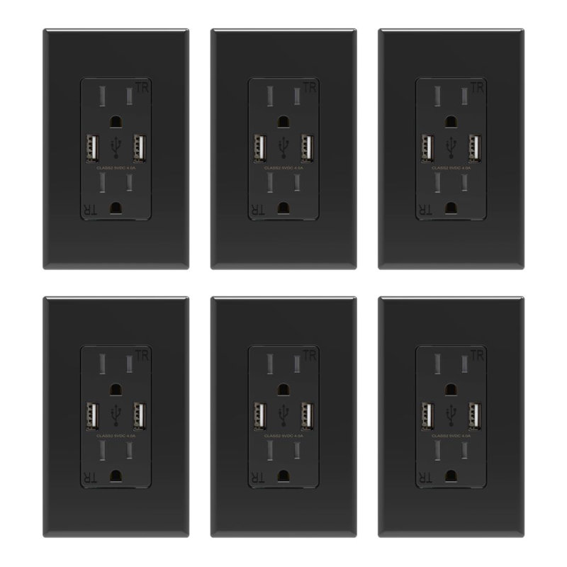 Prises de courant standard de 15 ampères inviolables, Noir, 6