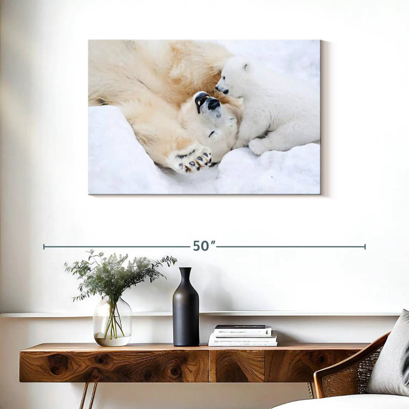 Brampt Polar Bear With Her Cub, 24" H x 36" W