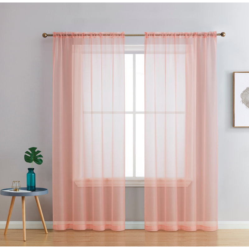 Daxin Sheer Voile Rod Pocket Curtain Panels (Set of 2), 54" W x 84" L, Peach