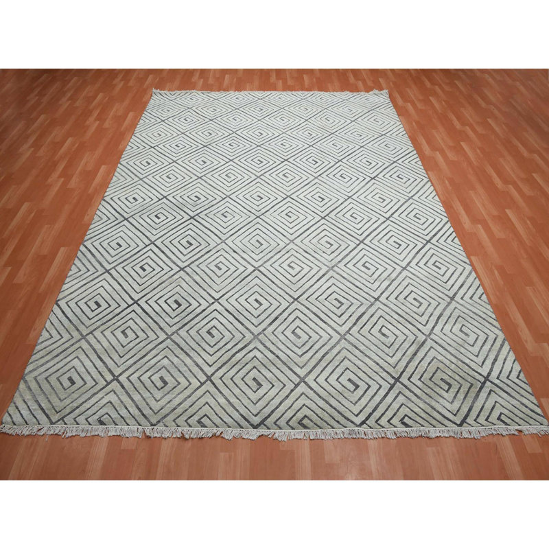 Tapis ivoire noué à la main de conception unique 9 pi x 12 pi 1 po
