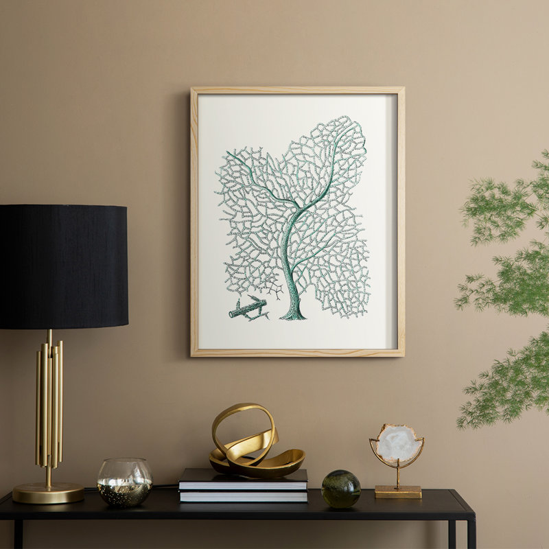 Impression antique encadrée corail II - bois massif, H 11 po x l 9 po