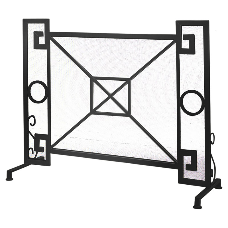 Greek Key Fireplace Screen, Flat Black