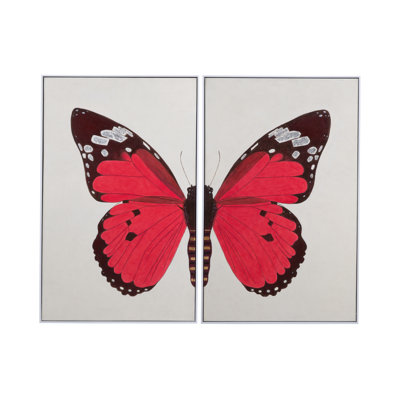 Butterfly Hand-Painted 2-Piece Framed Canvas Wall Art in White