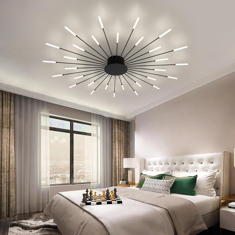 Decoda Modern LED Flower Shape Ceiling Lights Flush Mount Chandelier, Matte Black
