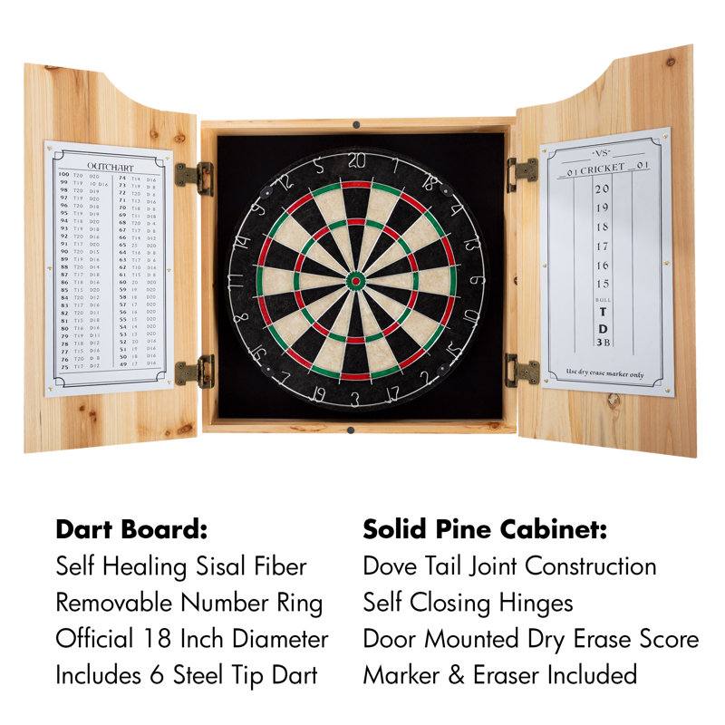 Solid Wood 8-Ball Dartboard Cabinet with Darts Included