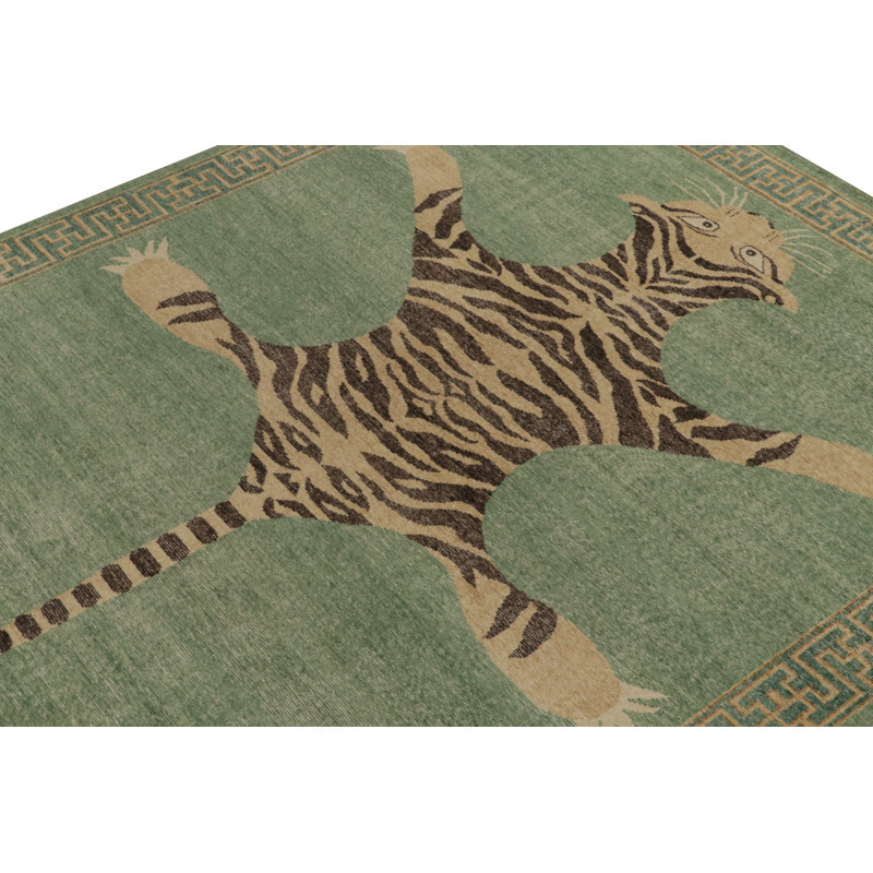 Distressed Homage Hand Knotted Wool Animal Print Area Rug, Rectangle 10' x 14'