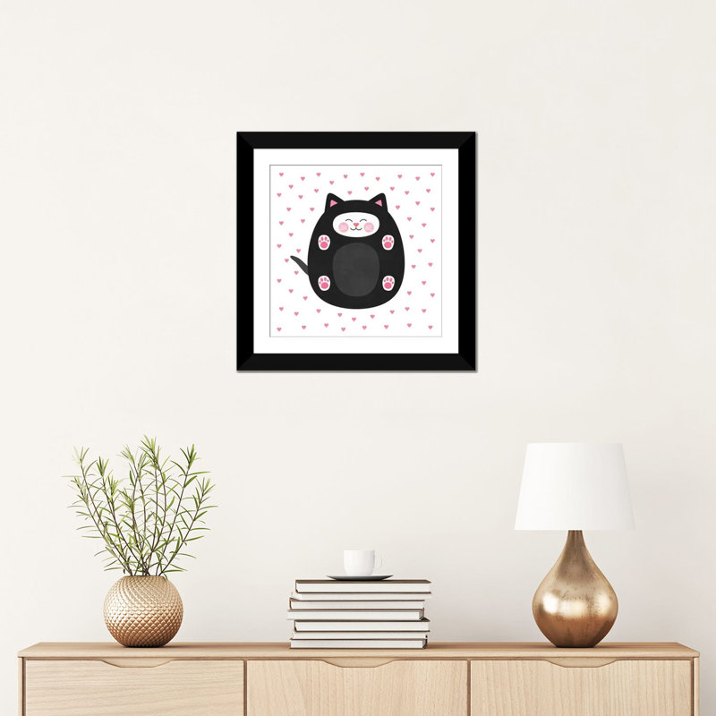 « chat love », impression sur toile tendue, H 16 po x l 16 po x P 1 po, Papier d'art encadré noir, Blanc
