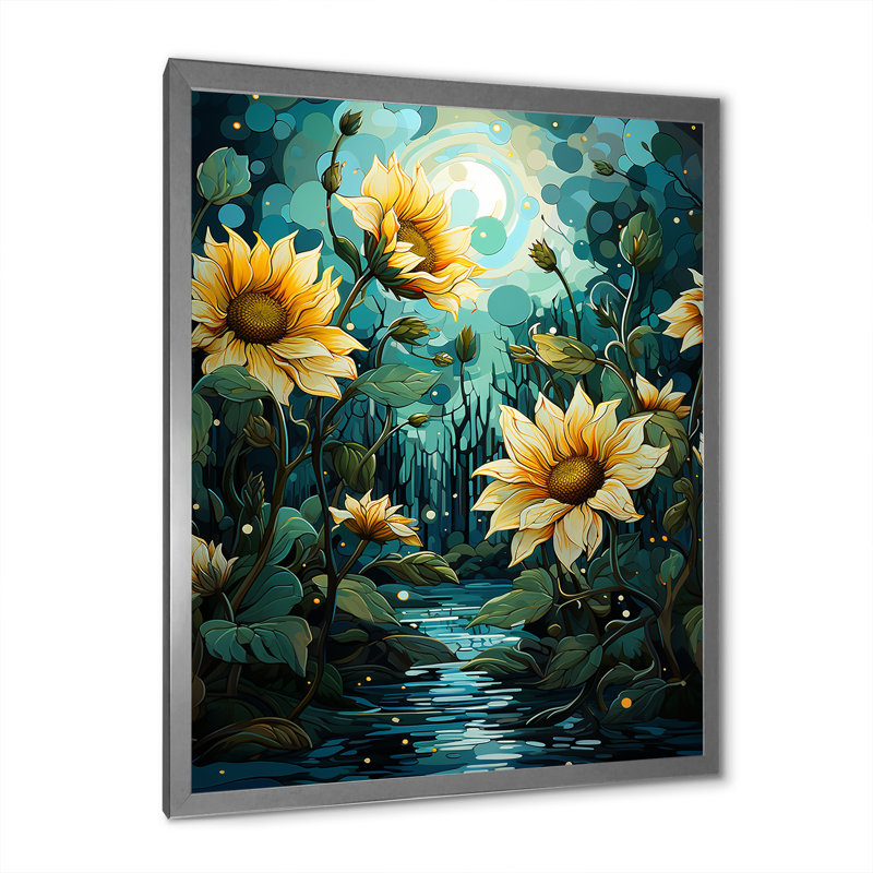 Tournesols méticuleusement sur toile, Cadre photo argenté, H 44 po x l 34 po x P 1,5 po