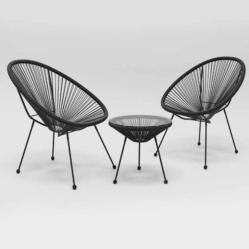 Ensemble de conversation 3 pièces Eisele, Noir, noir, noir, noir