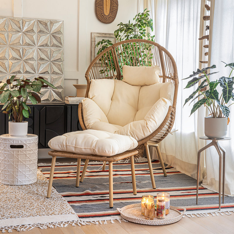 Alyun Wicker Outdoor Cacoon Chair, Cream, Natural