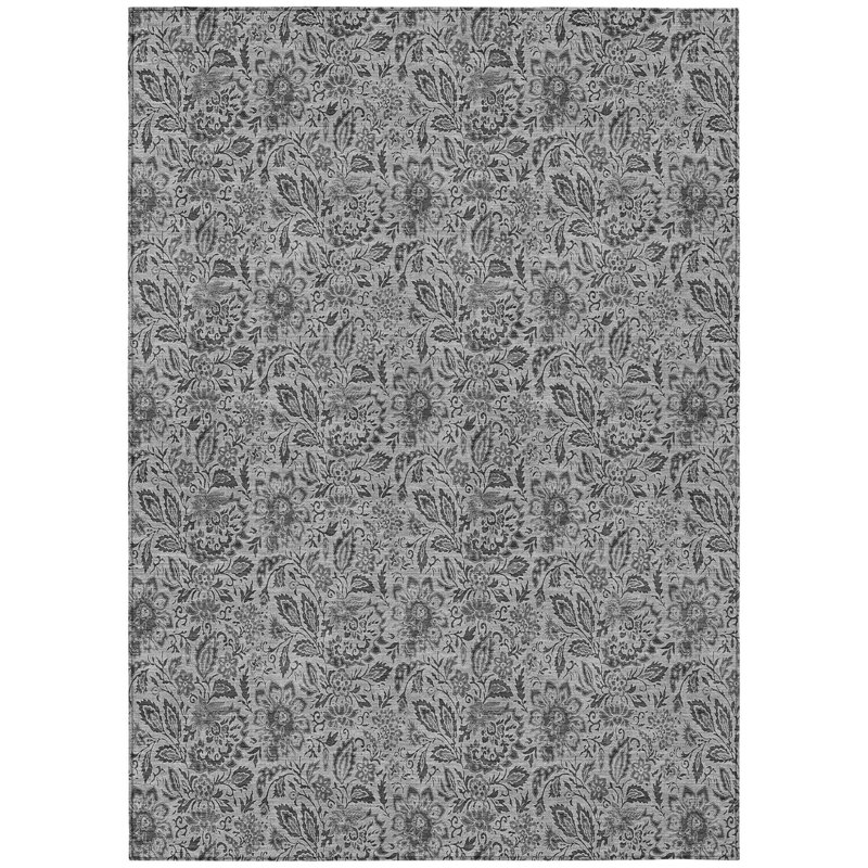 Tapis extérieur lavable floral gris et argent 9 'X 12'