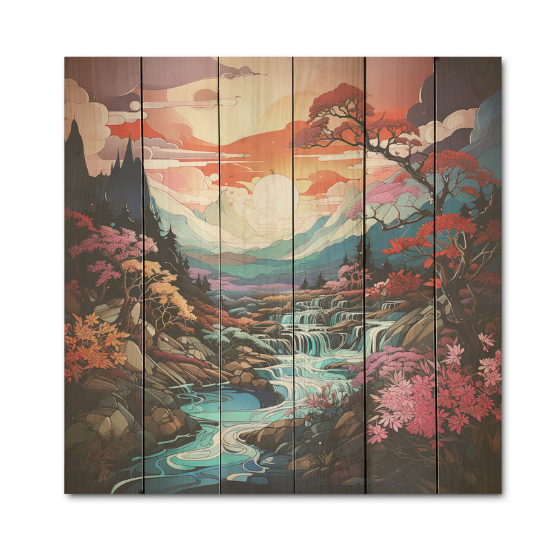 Art de montagne sur bois de pin naturel, H 15 po x l 15 po