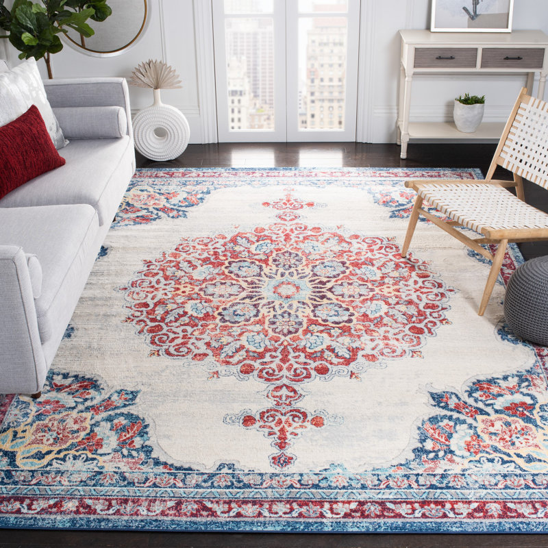 Barcus Oriental Red/Ivory Area Rug, Rectangle 11' x 15'