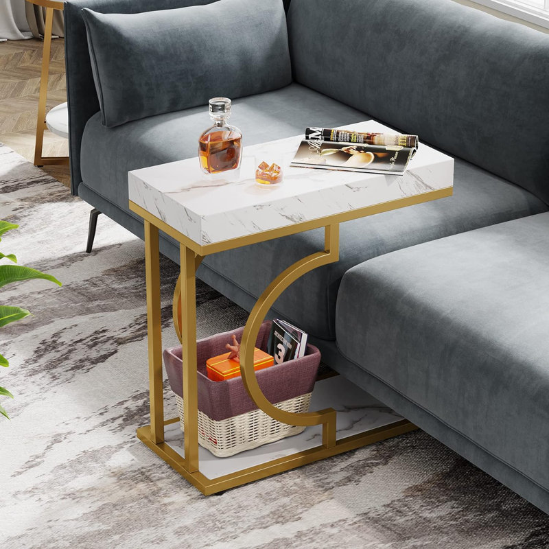 Talib End Table Set, White/Gold