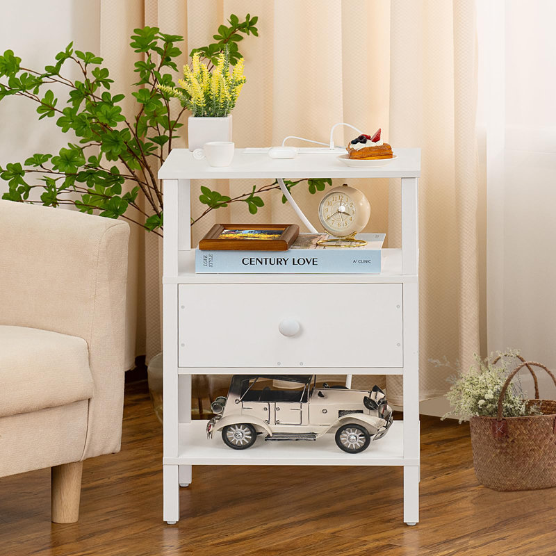 Catarena End Table with Storage, 23.46" H x 14.96" W x 11.81" D, White