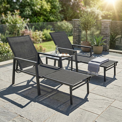 Outsunny Sun Loungers Set of 2 Retractable Footrest 5-Position Black