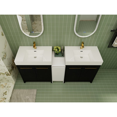 72 Inch Freestanding Bathroom Vanity With Resin Sink And A Storage Cabinets, With Soft Closing Door, 09230*2+0312 Combination Cabinet, KD-Package