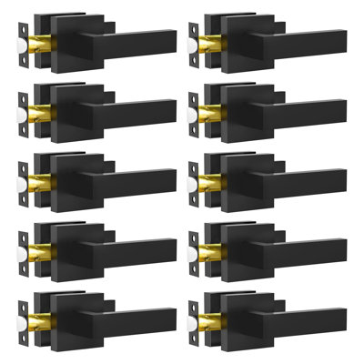 10 Pack Matte Black Passage Door Levers, Square Non-Locking Interior Handles