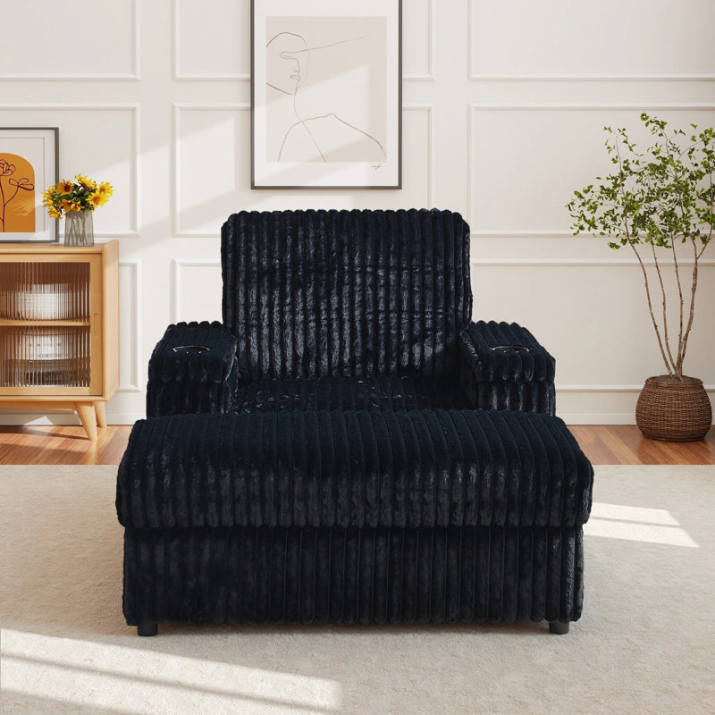 Méridienne en velours côtelé de 42,5 pouces pour la lecture, canapé confort moderne avec porte-gobelet, canapé d'appoint rembourré de salon simple avec repose-pieds