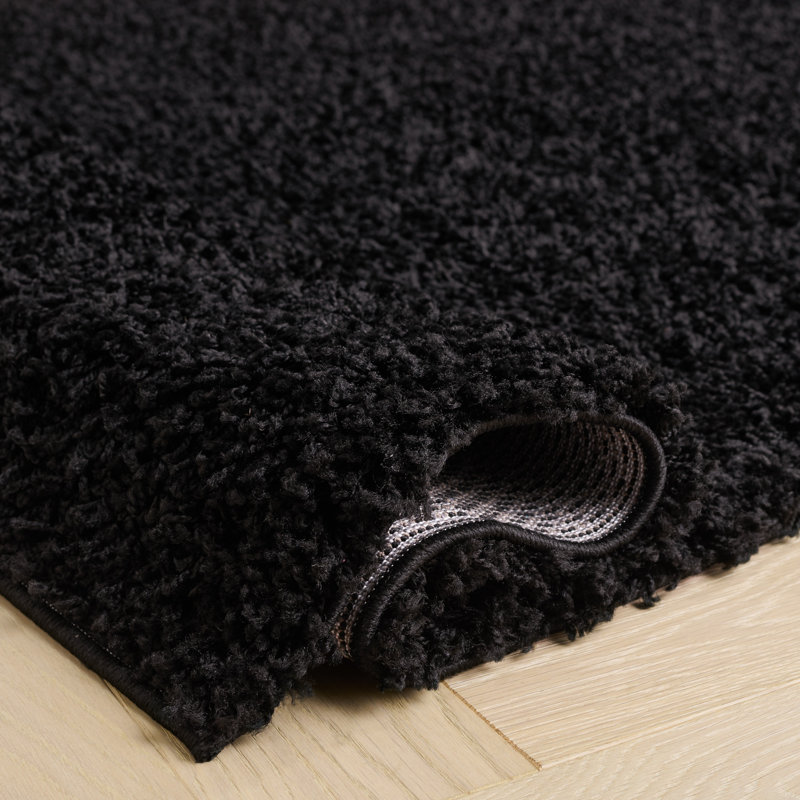 Tapis à poils longs en polypropylène noir Baldev, Tapis de couloir 2 pi 3 po x 8 pi