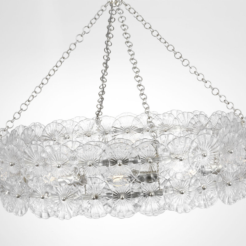 Julie Neill Gianna 36" Ring Chandelier with Clear Glass, Clear, Burnished Silver Leaf