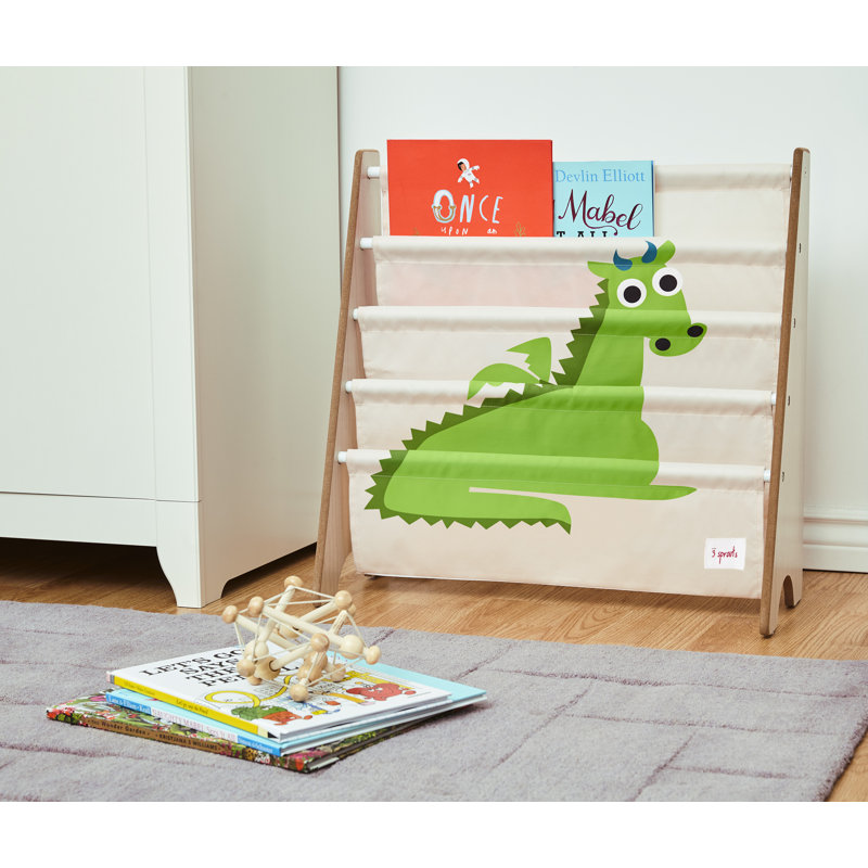 Kids Dragon Print Gray and Green Book Rack