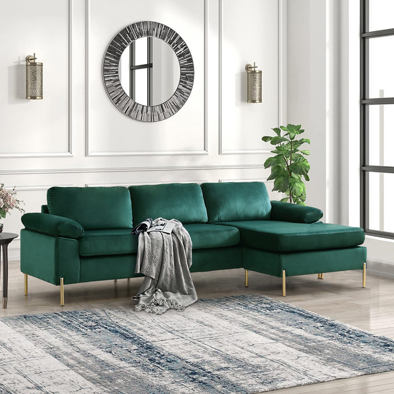Saidel 2 - Piece Upholstered Sectional, Green Velvet